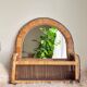 Woven rattan and wicker shelf mirror in the Emmanuelle style, Spain, 1970s.