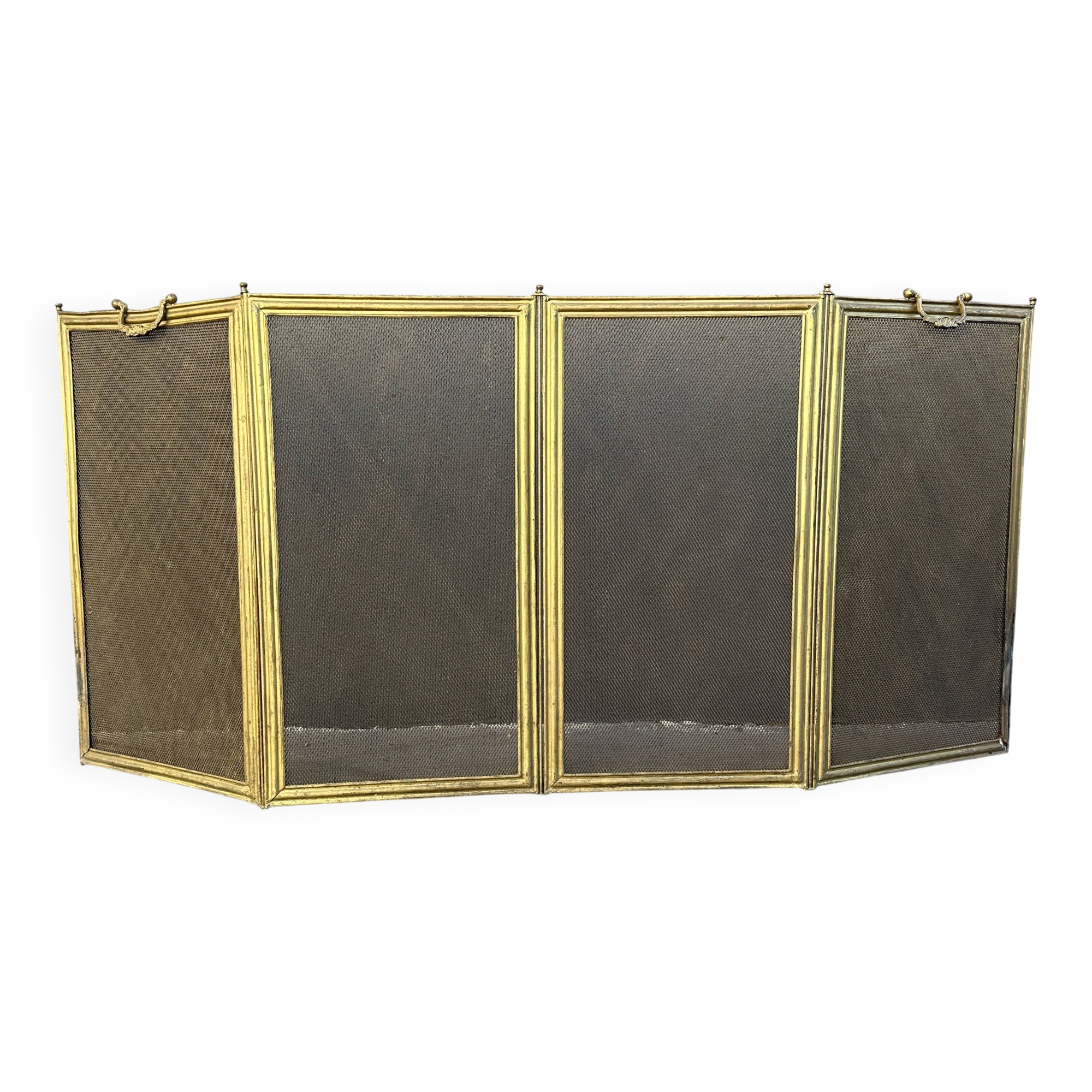 Antique 19th-century fireplace screen, French gilded spark guard.