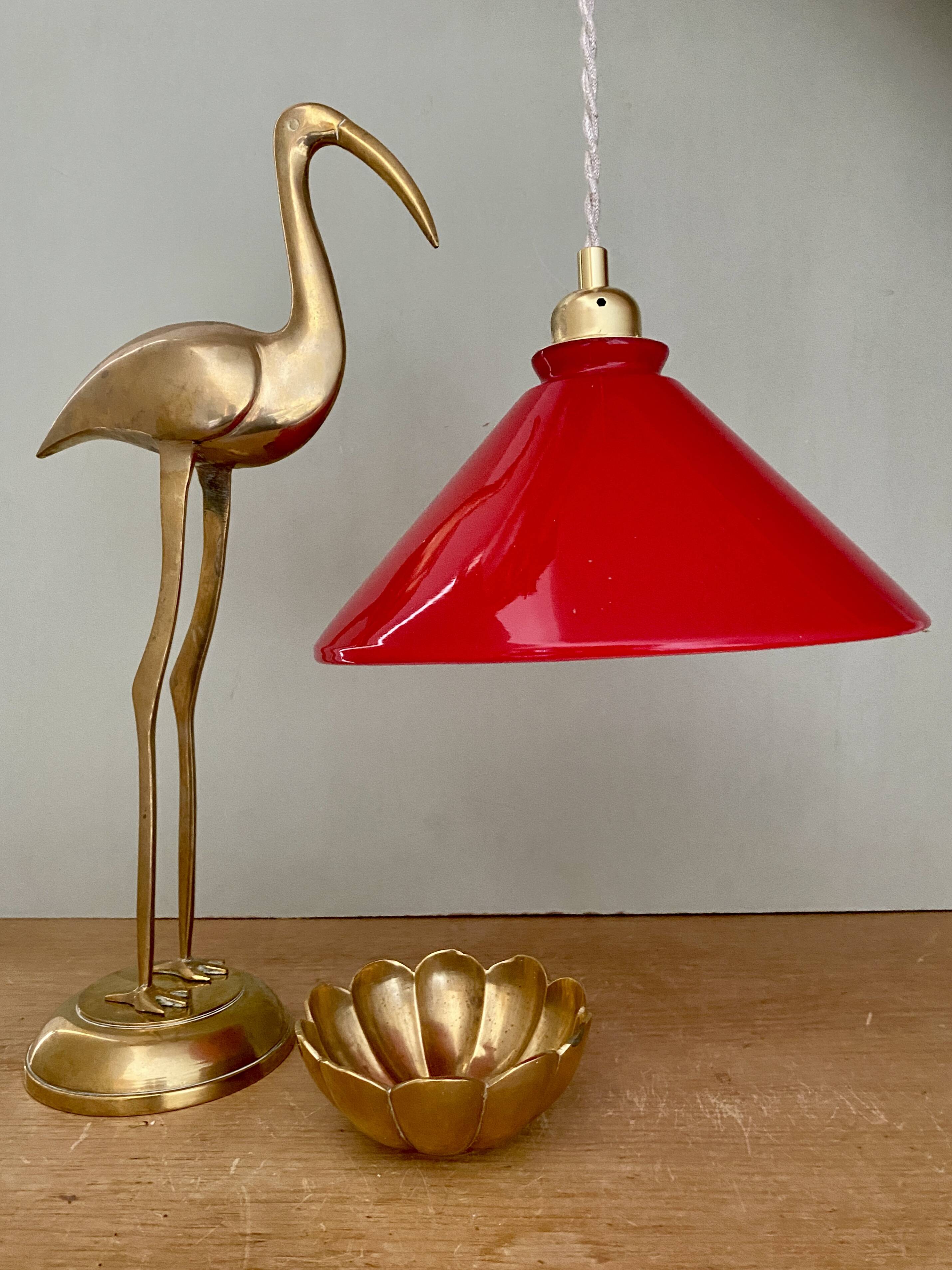 Vintage lampshade pendant light in red and white opaline