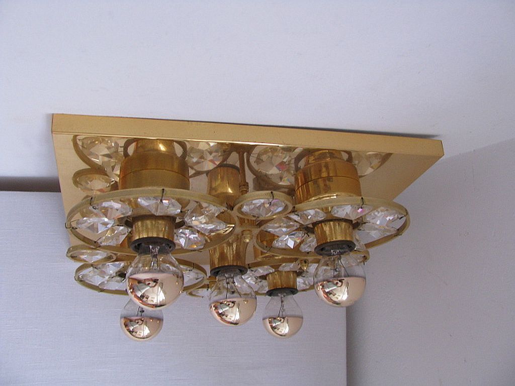 Lampe murale doré, cristaux de verre des années 1960