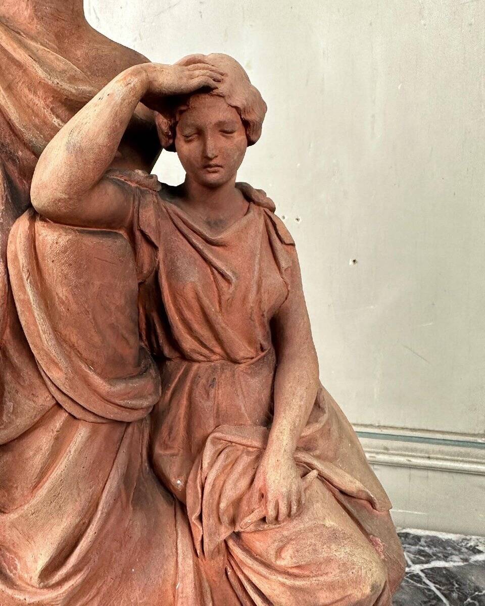 The sculpture, original terracotta signed and dedicated, Charles Van Oemberg.