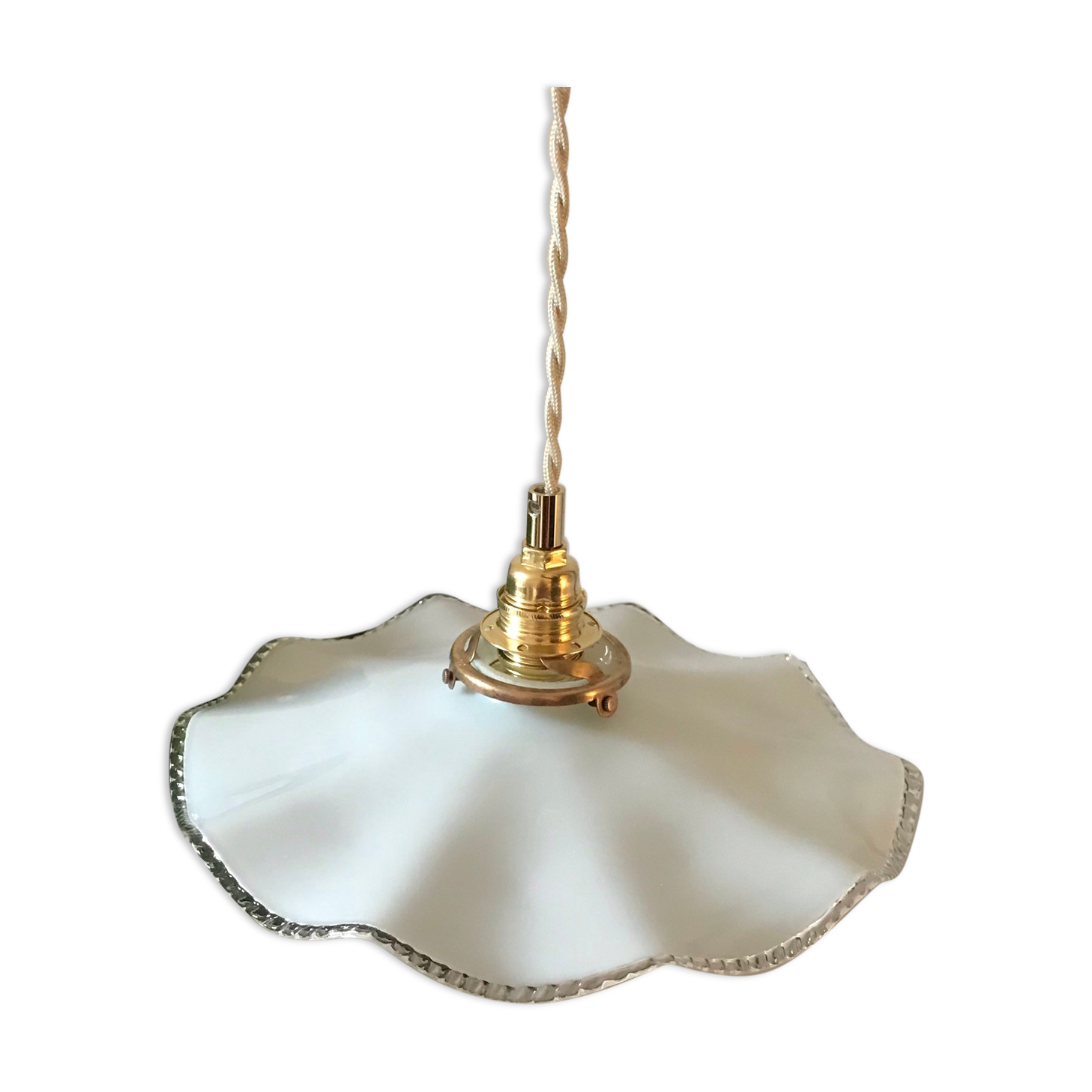 Vintage blue/light green serrated opaline pendant lamp