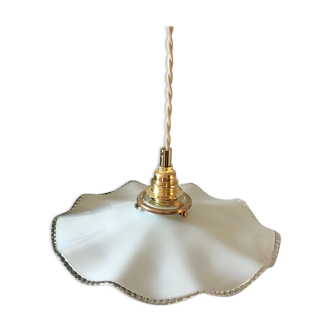 Vintage blue/light green serrated opaline pendant lamp