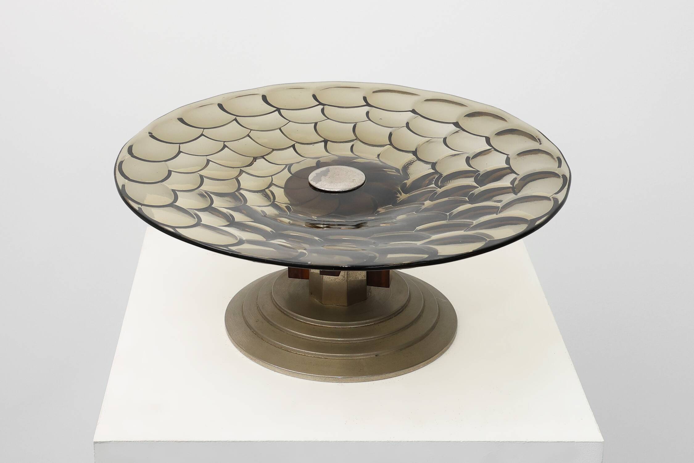 Art Deco Glass, wood and Metal Fruit Bowl, France, 1940s