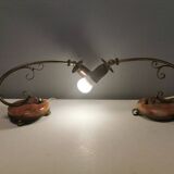 A set of very old art deco table lamps, estimated 1920s in brass and marble.