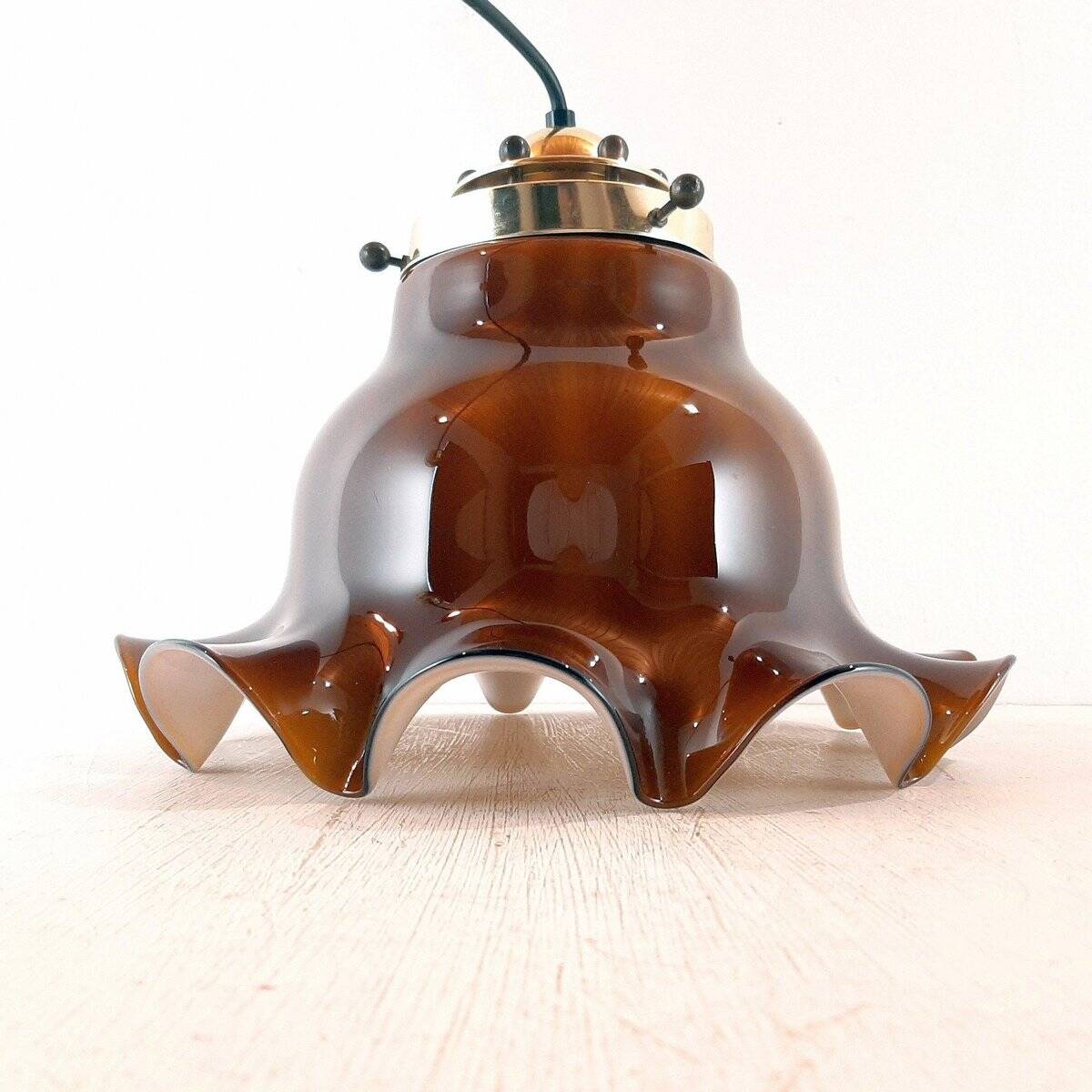 Brown glass pendant lamp, 1970s