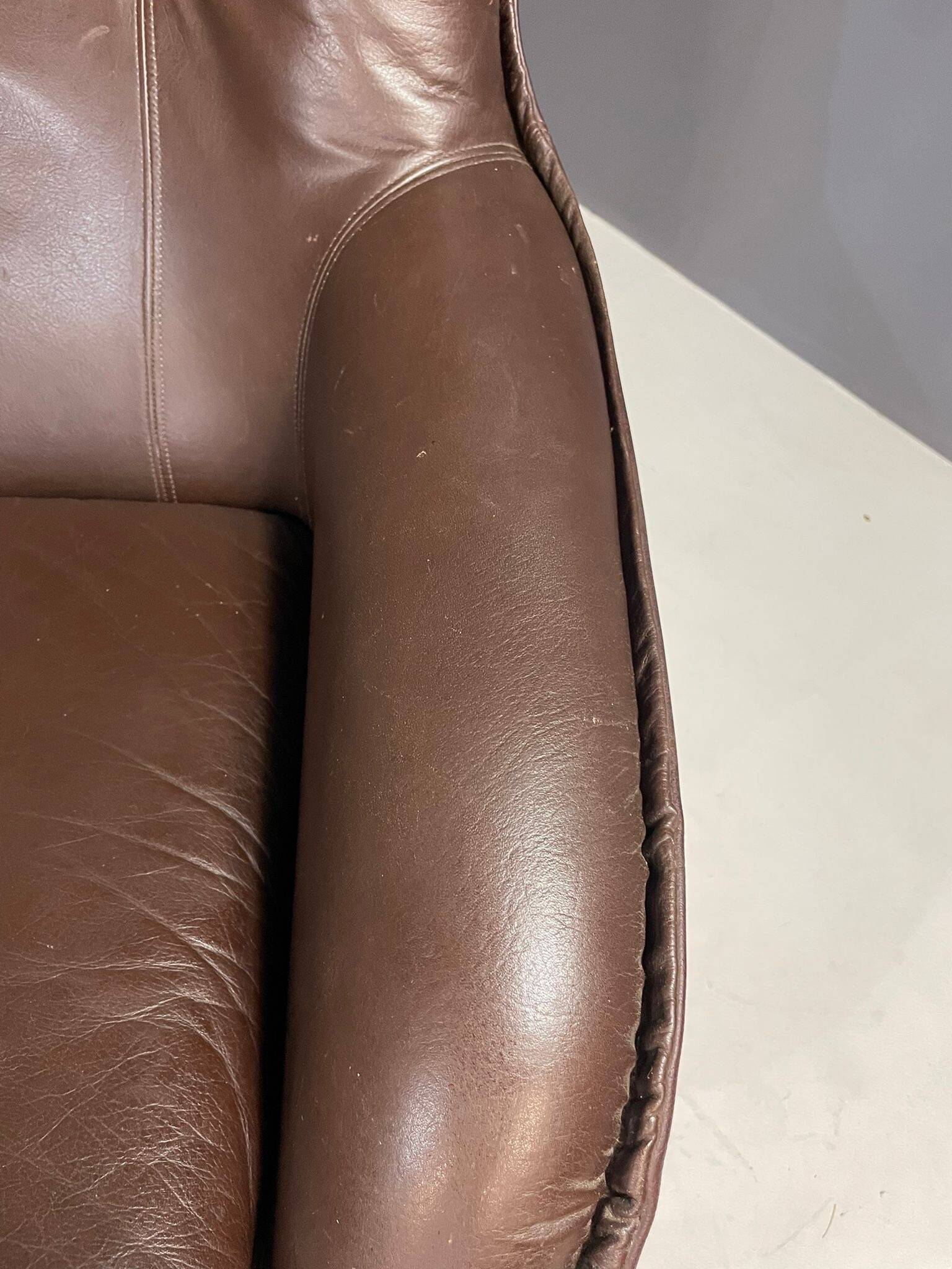 Pair of leather swivel armchairs by PEEM, Finland, 1970s