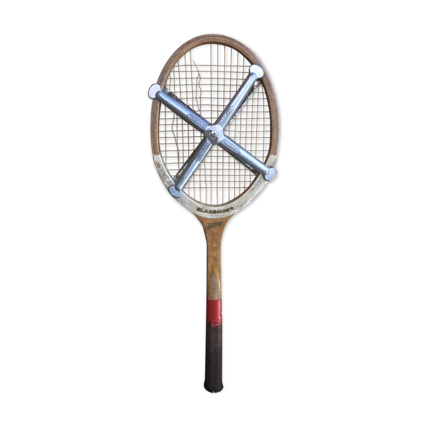 Old tennis racket Slazenger wood metal protection zephyr vintage