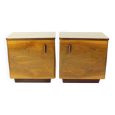 Midcentury bedside tables in shellac finish walnut, Czechoslovakia 1960s, set of 2