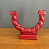 Double candle holder in red ceramic