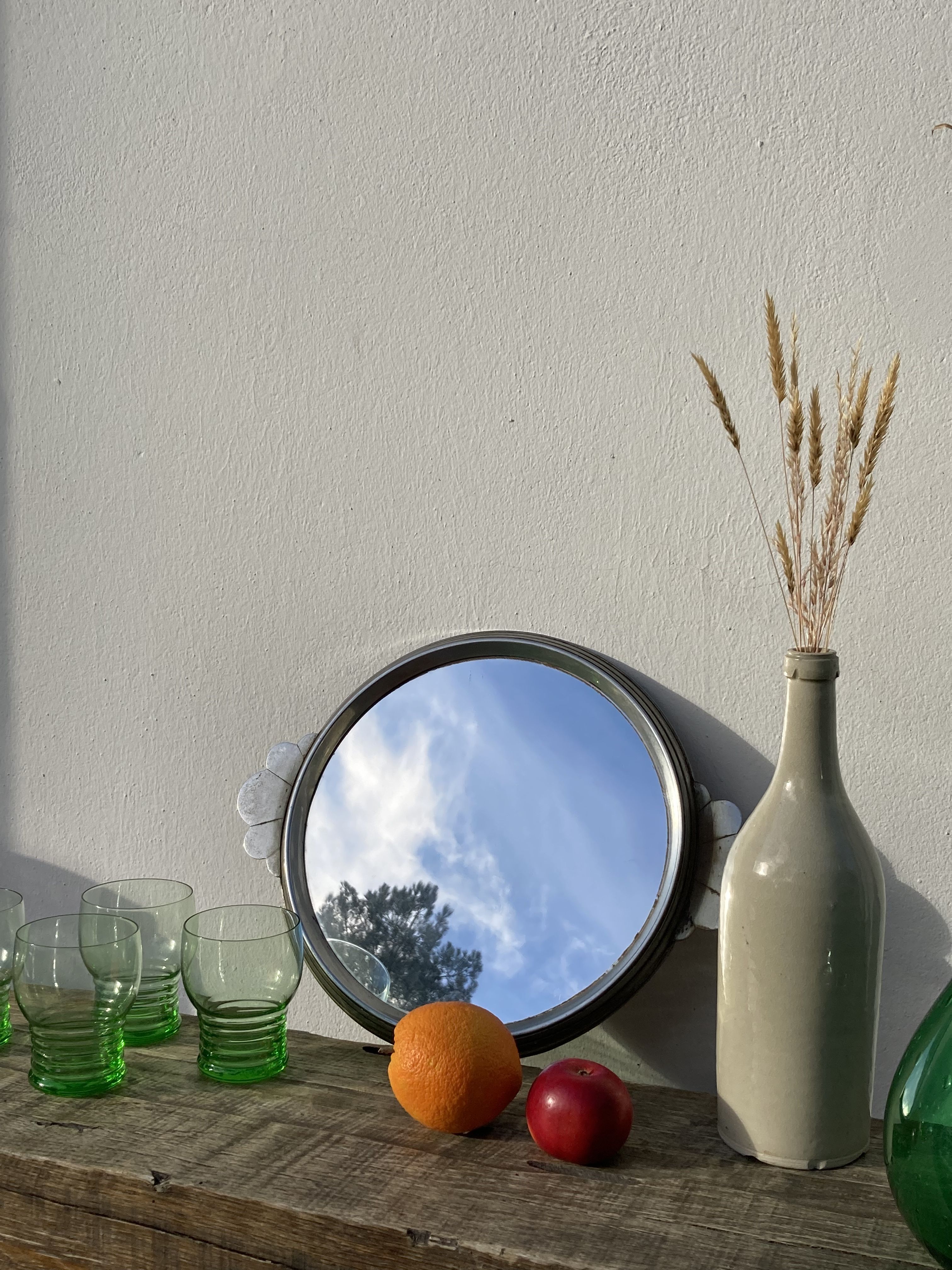 1930 vintage metal art deco mirror / or serving tray