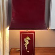 Pair of table lamps in Bordeaux lacquered wood and brass seahorse