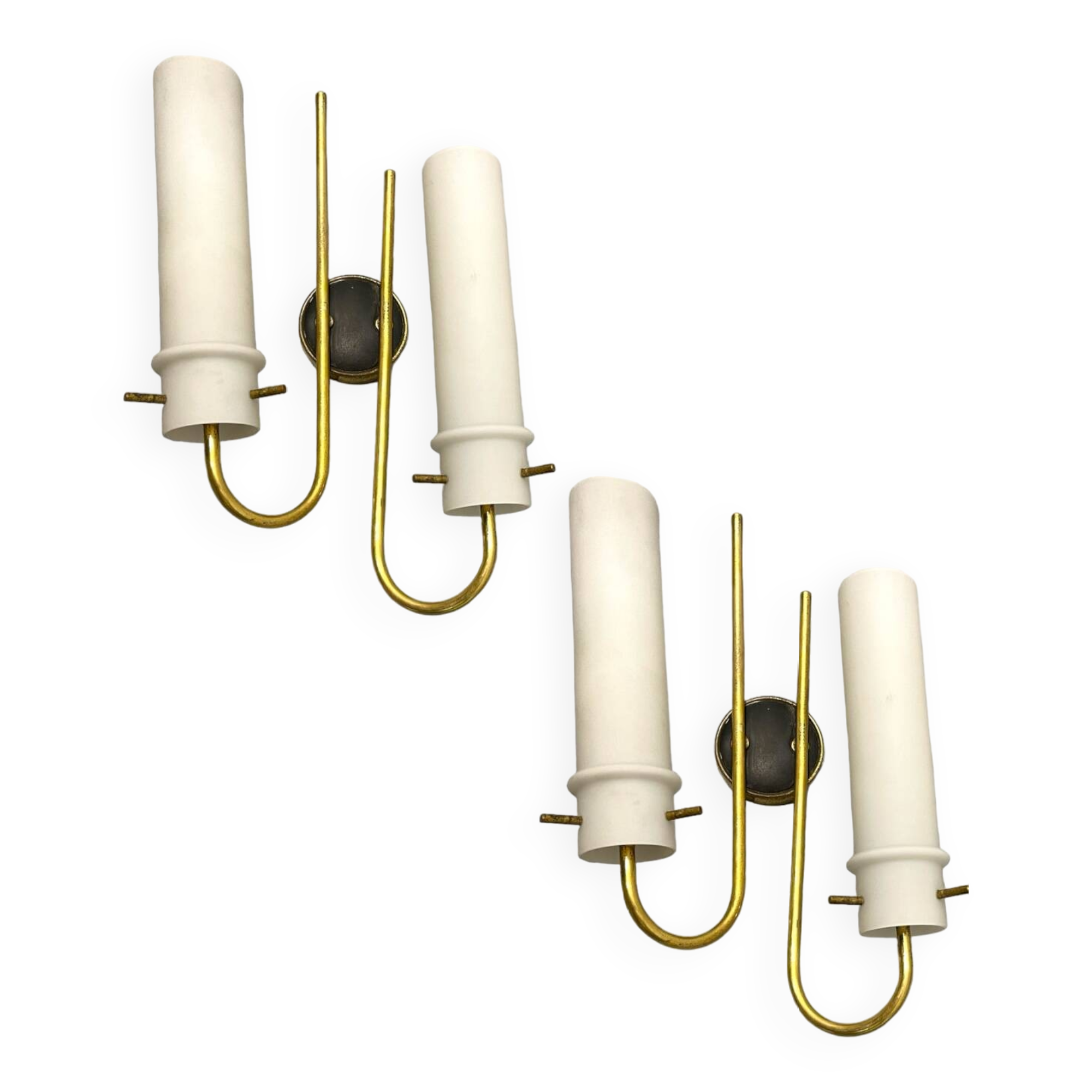 Brass Opaline Glass Sconces Set of 2 1950’s