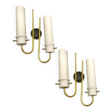 Brass Opaline Glass Sconces Set of 2 1950’s