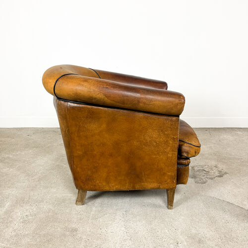 Vintage sheep leather tub club chair apeldoorn