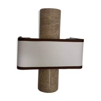 Pair of marble wall lights with fabric shades