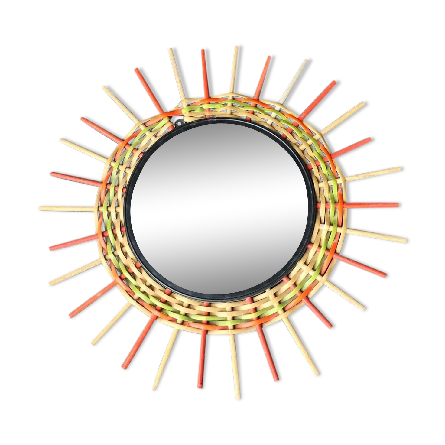 Miroir soleil vintage en rotin 35cm