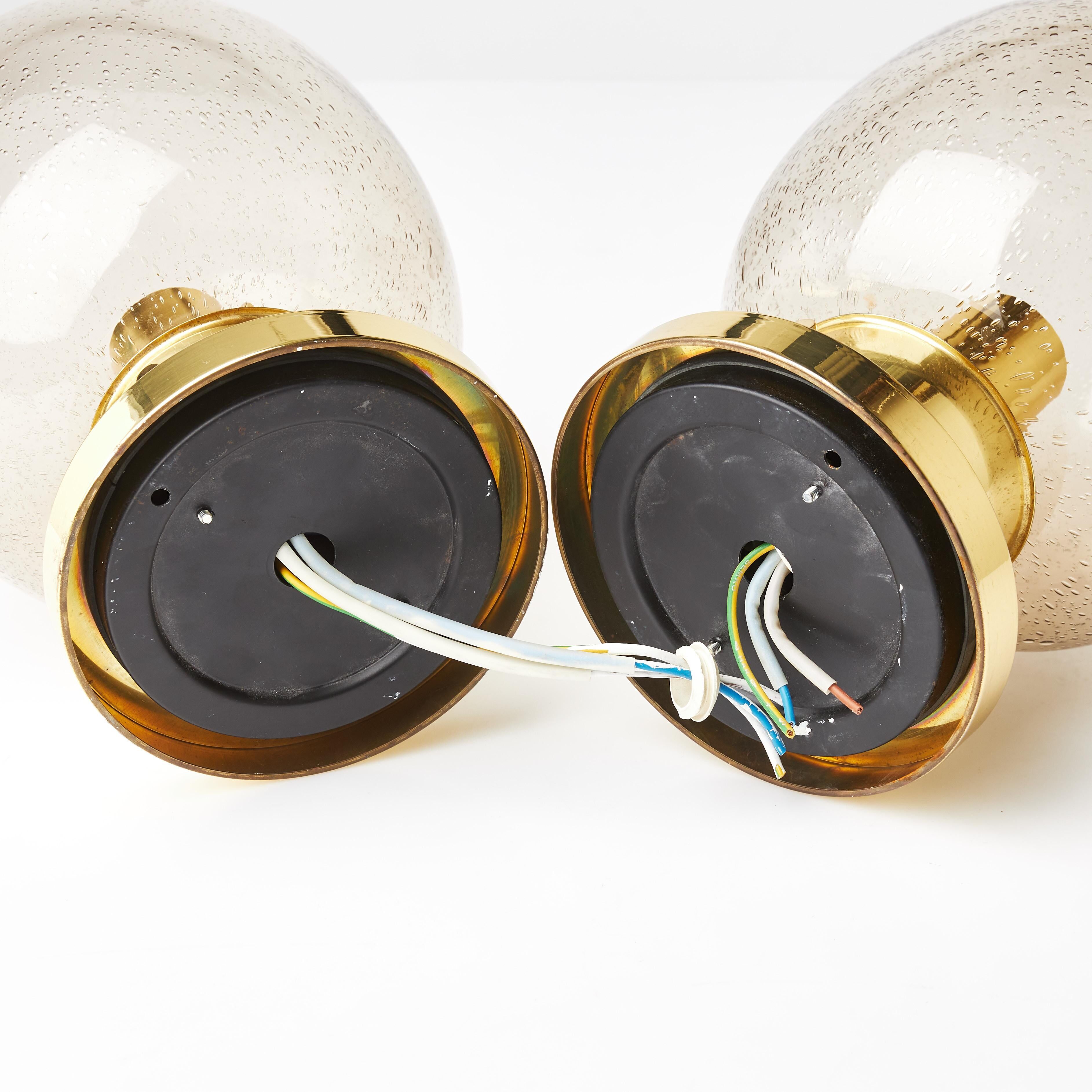 Glashütte Limburg ceiling lights Brass and glass Germany 1970 Labelled