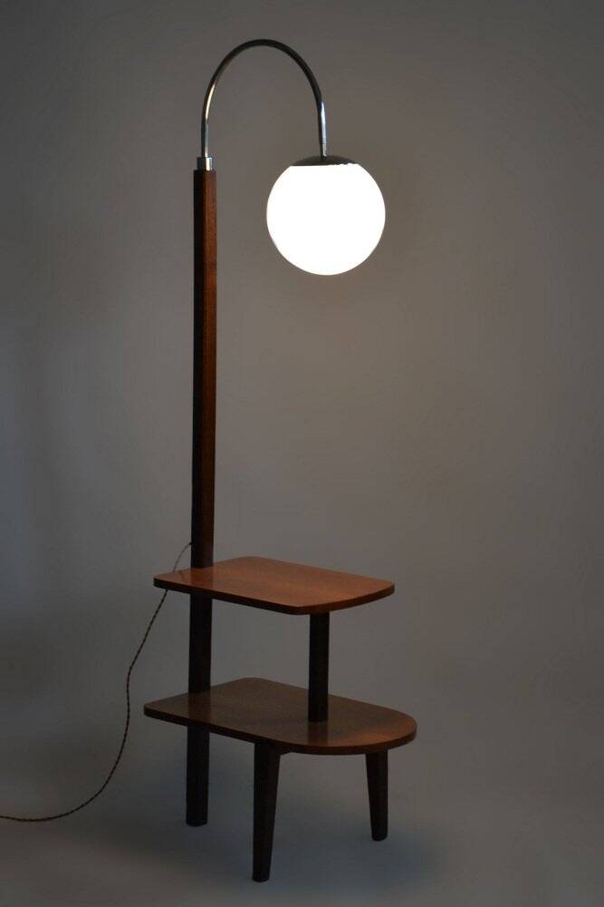Czech Art Deco Floor Lamp in Walnut attributed to Jindřich Halabala for Up Závody, 1930s