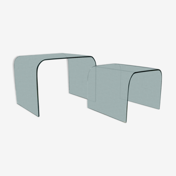 Ensemble de 2 tables Waterfall en verre incurvé produites par Fiam Italie