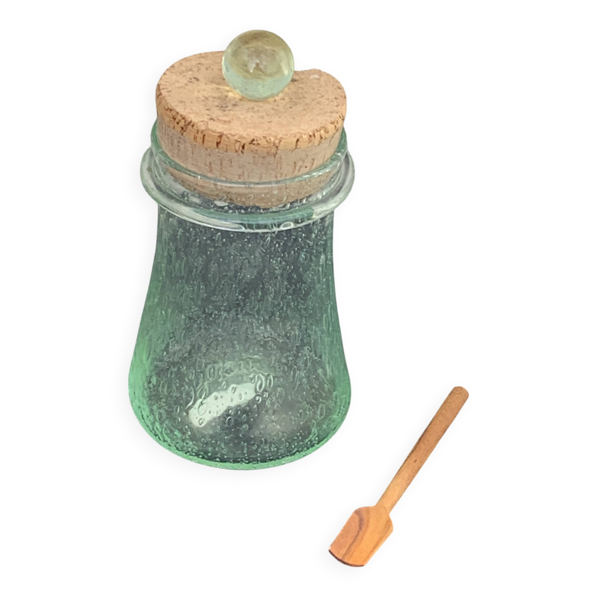 Olive or pickle jar in Biot bubble glass, hand-blown