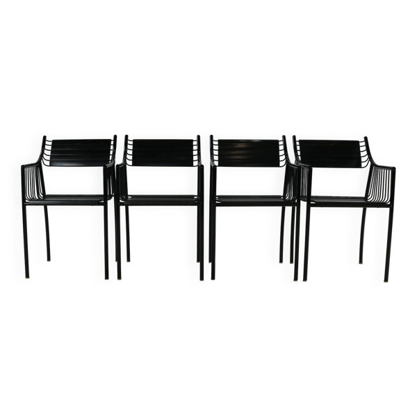 Ensemble de quatre chaises de salle à manger avec accoudoirs au design néerlandais par Ruud Jan Kokke.