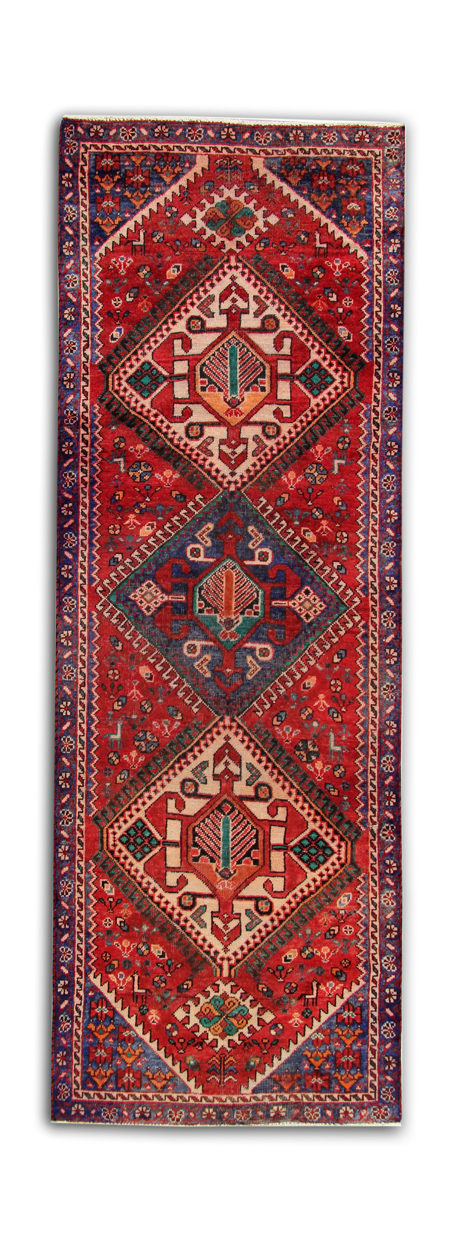 Handwoven geometric vintage runner rug long persian carpet -105x300cm