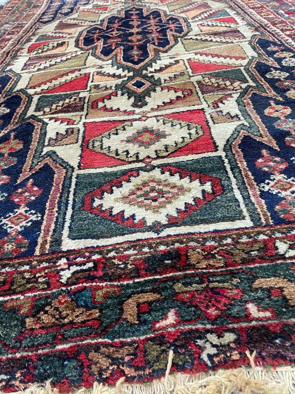 Handmade ancient Persian mazlaghan carpet