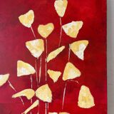 Golden flowers in a polka dot vase