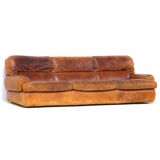 Vintage 3-seater lounge sofa in thick cognac leather