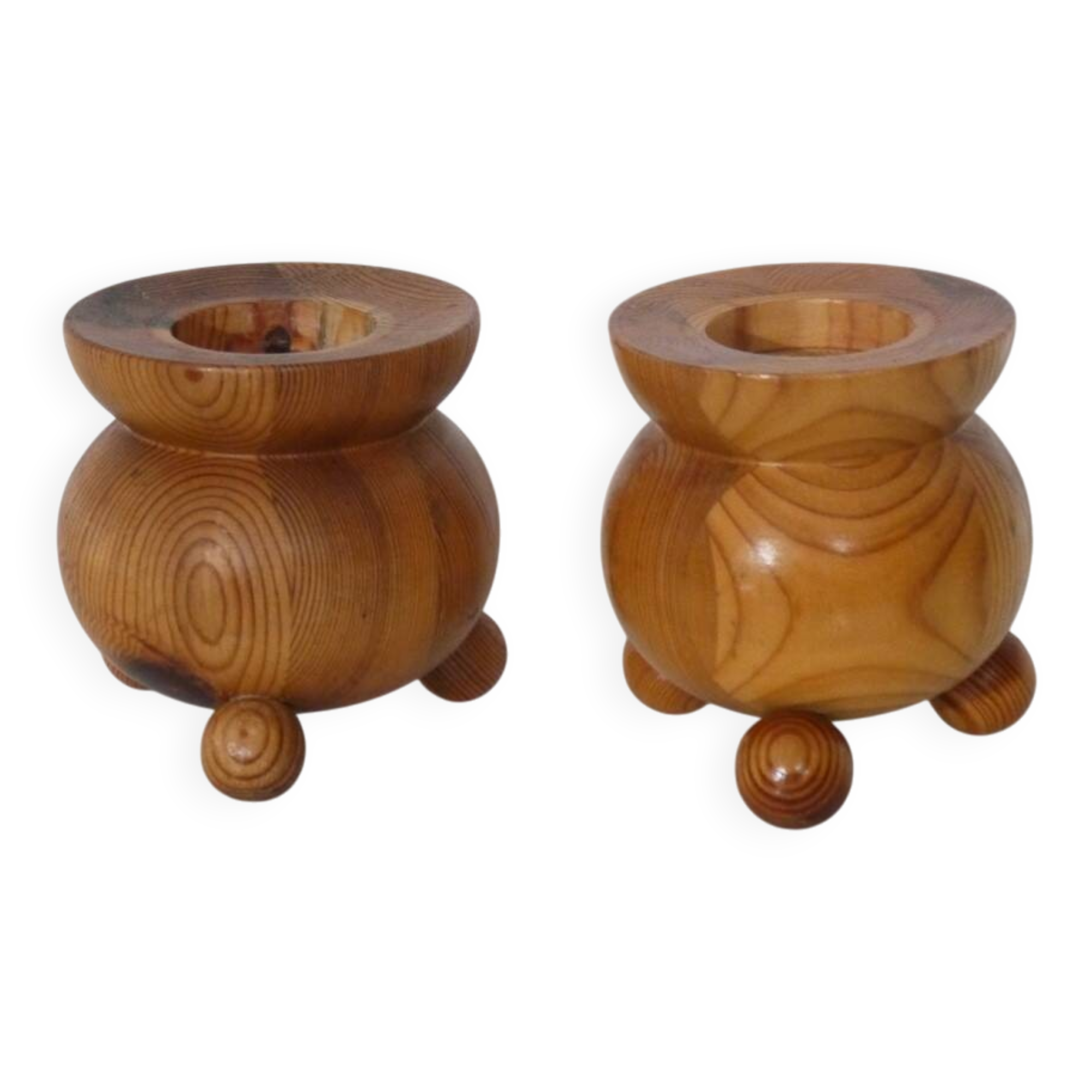 Pair of Swedish wooden candlesticks from the 1970s.