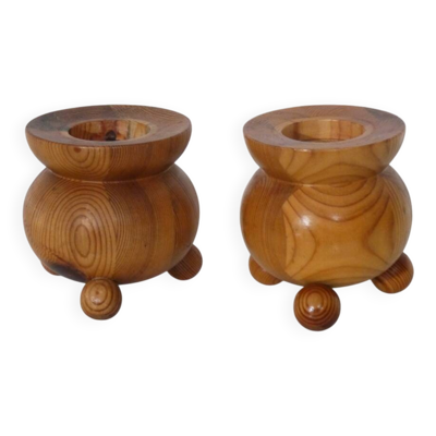 Paire de bougeoirs suedois en bois 1970