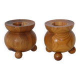 Pair of Swedish wooden candlesticks from the 1970s.