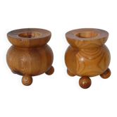 Paire de bougeoirs suedois en bois 1970