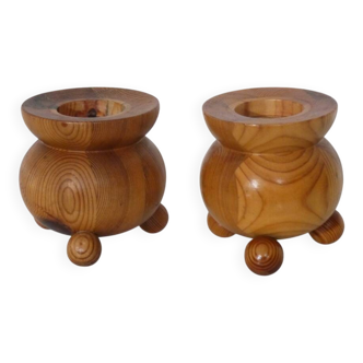 Pair of Swedish wooden candlesticks from the 1970s.