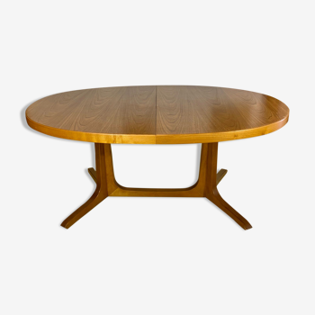 Table  ovale  style scandinave 1960 en loupe d'orme, avec rallonges