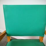 Pair of wood and vinyl armchairs