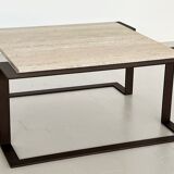 Italian mid-century travertine marble coffee table and metal base, 1970