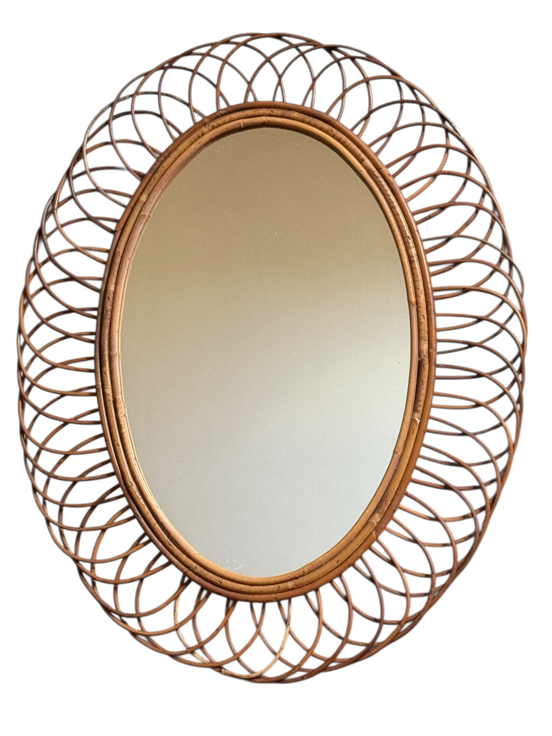 1960s Oval Rattan Mirror France