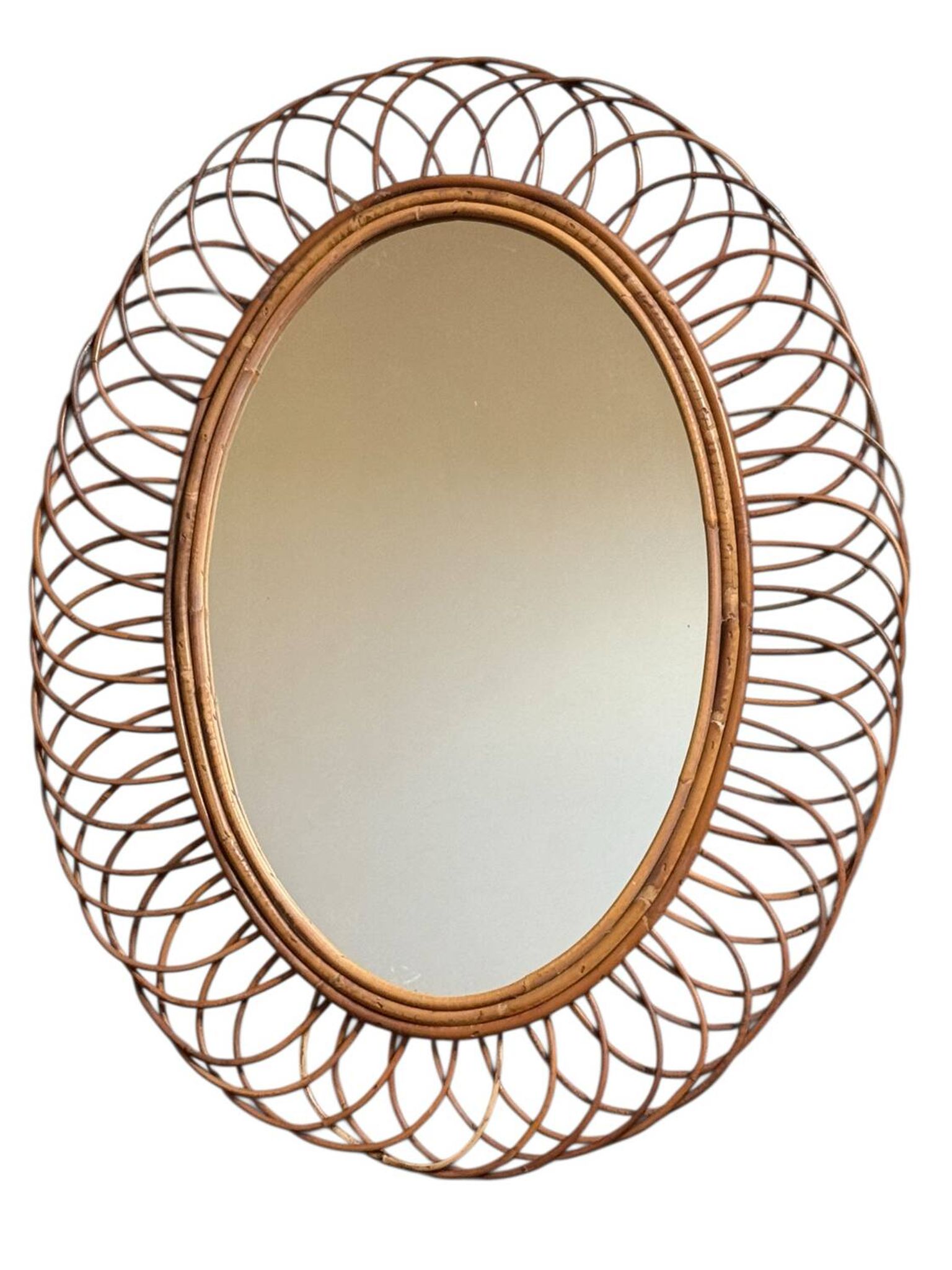 1960s Oval Rattan Mirror France