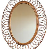 1960s Oval Rattan Mirror France