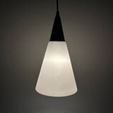 Suspended light fixture in frosted glass and wood by Philips 1950