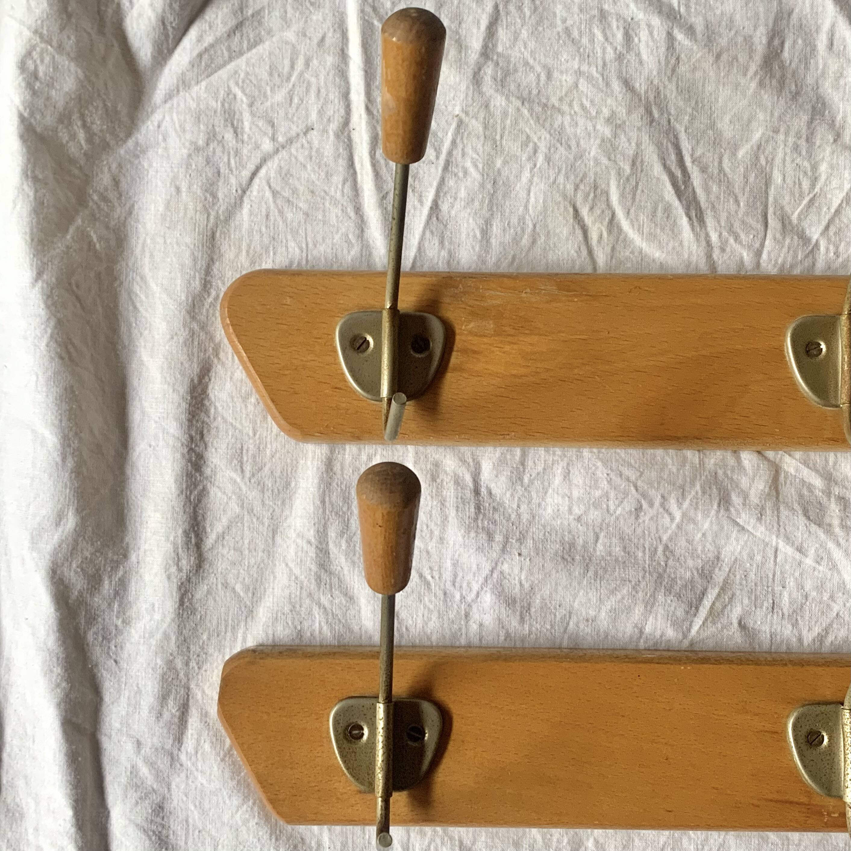 Pair of vintage wall coat racks - 3 hooks