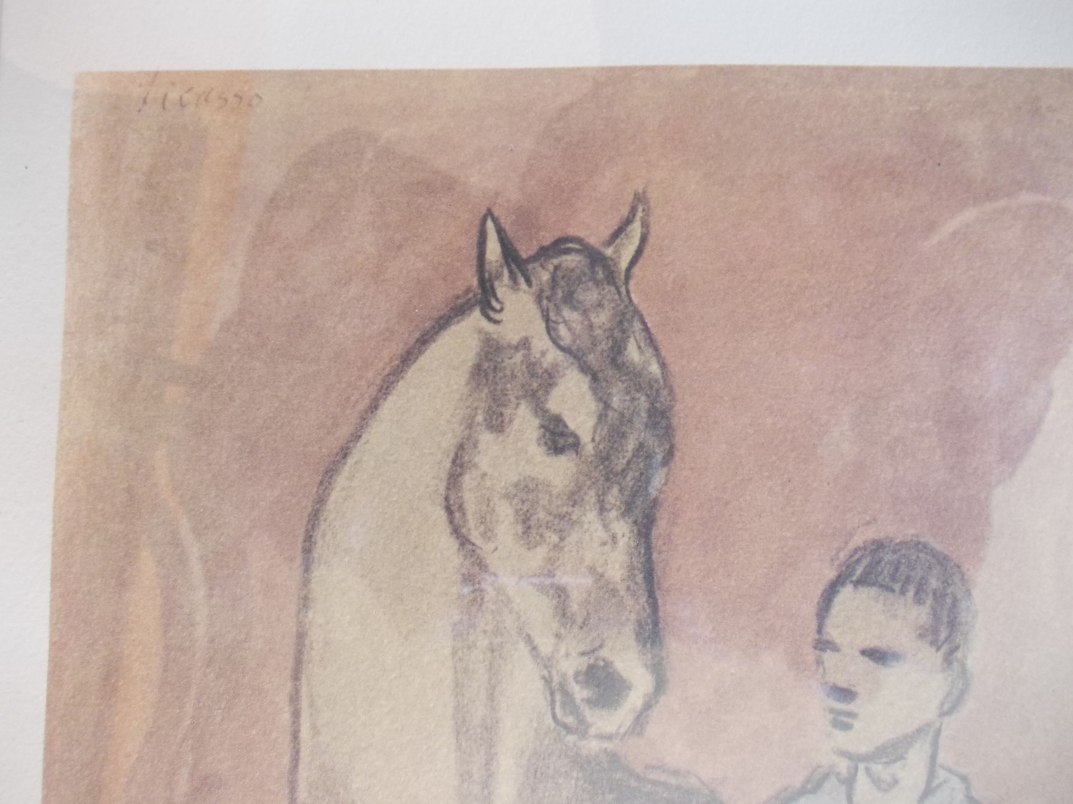 Lithograph after Picasso young man and horse, glass frame after gouache 1906 painter spain