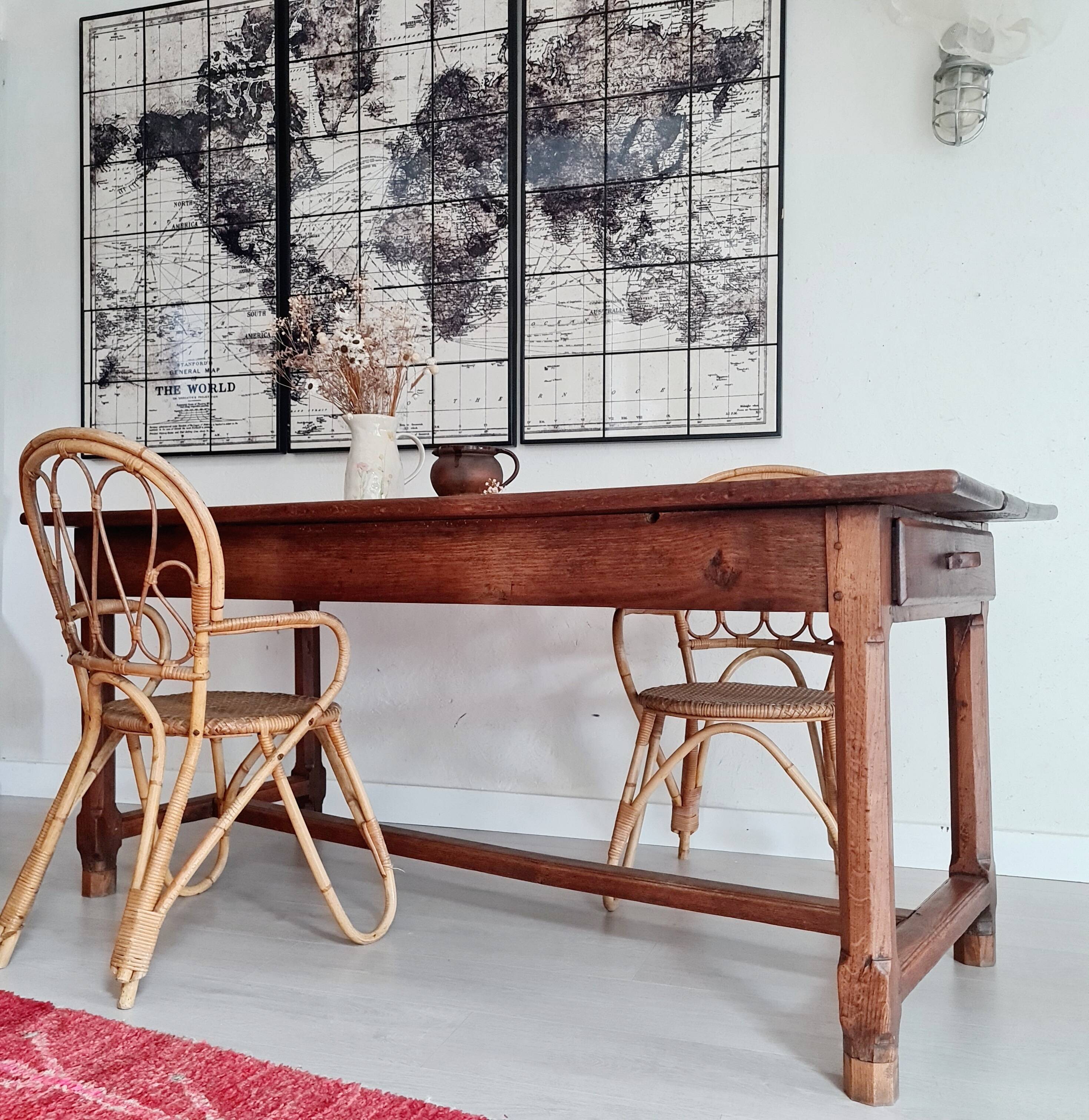 Antique farm table with 2 drawers