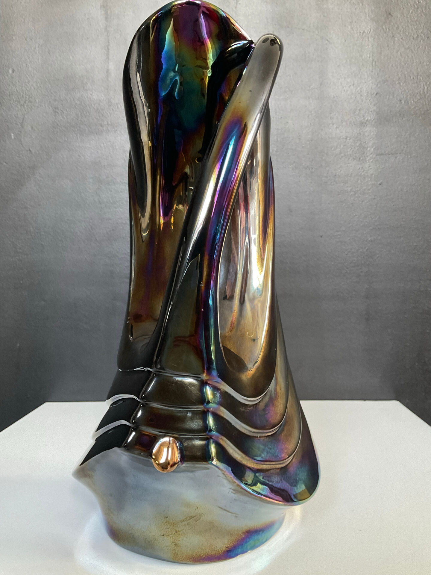 Iridescent ceramic pitcher from Bassano, Italy, from the 1970s.