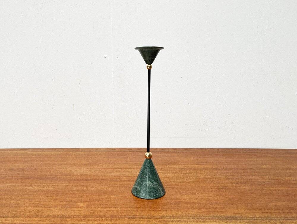 Postmodern Italian candlestick in metal and stone, 1980s.