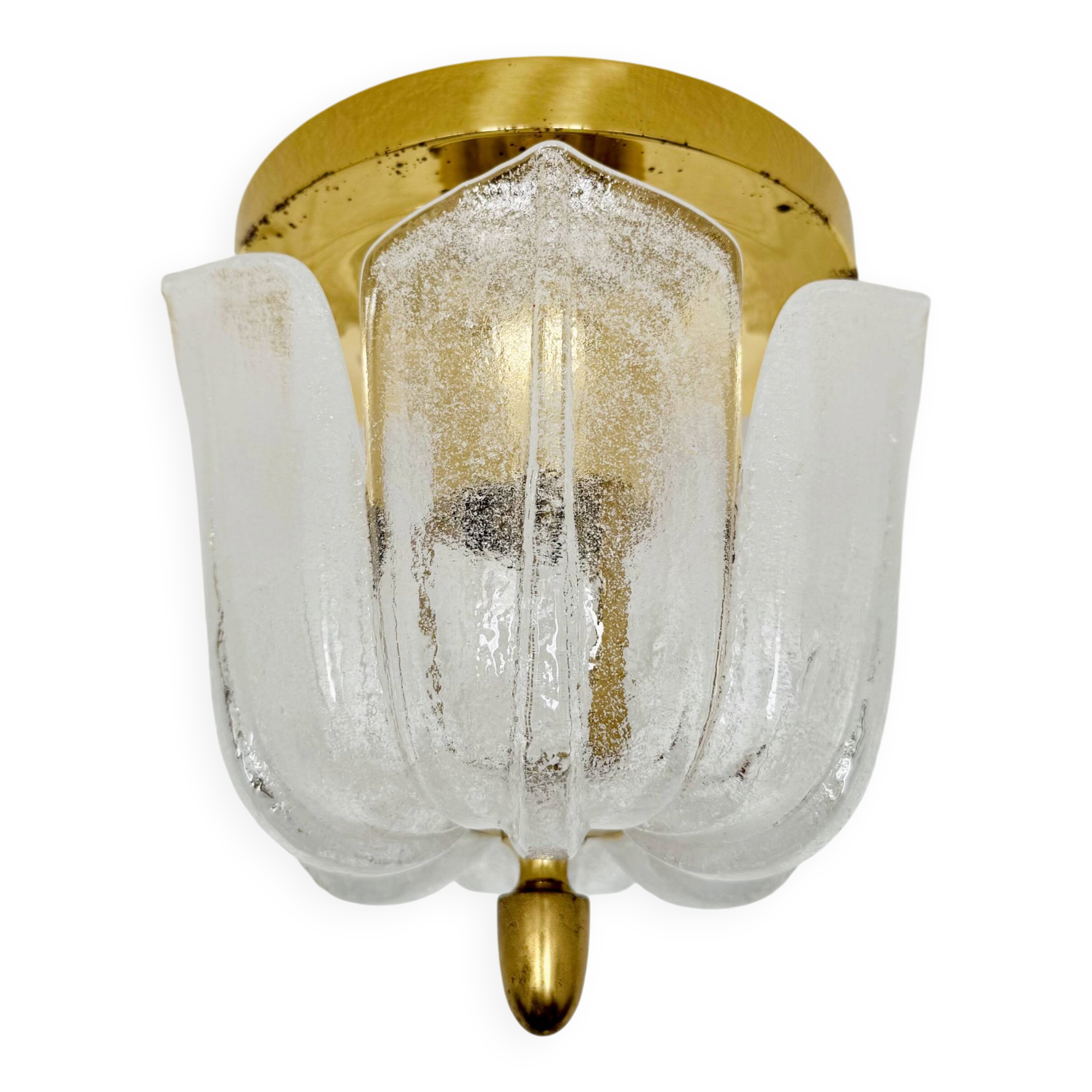 Brass and Glass Flush Light by Glashütte Limburg