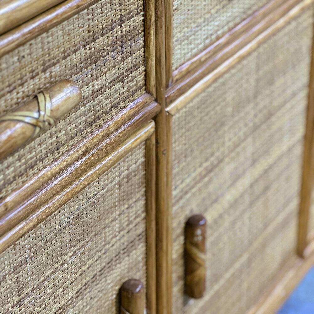 Vintage rattan & bamboo sideboard / credenza, 1970s