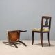 Pair of antique Directoire chairs in walnut and fabric, Italy, 19th century.